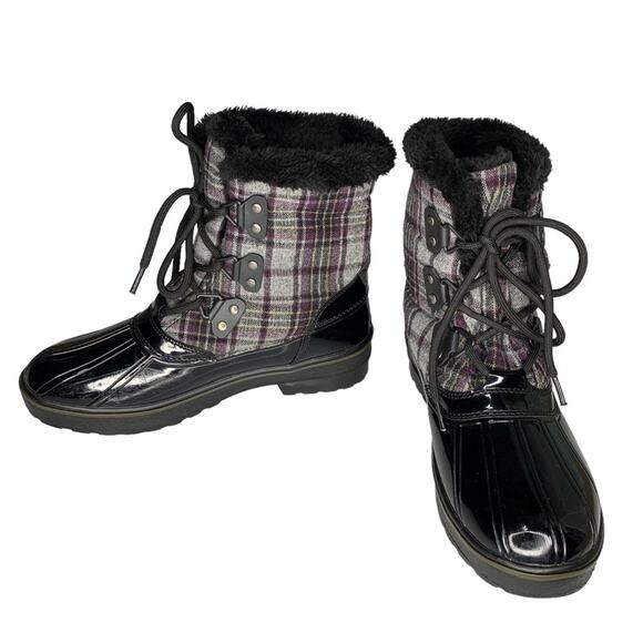 Bass Heritage Collection Winter Snowbird Boots Black Gray Purple Plaid S… - Picture 2 of 16